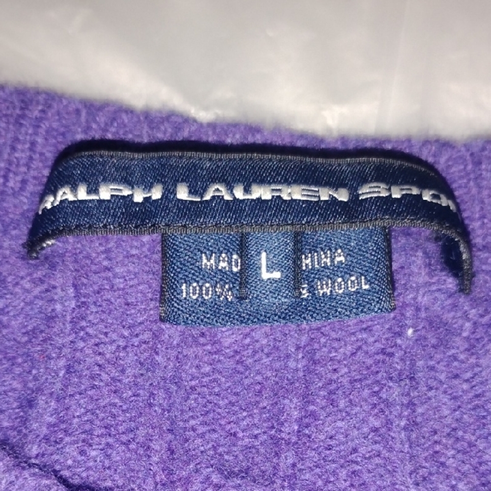 Polo by Ralph Lauren Purple Cable Crewneck Sweater with Yellow Pony - Picture 5 of 6